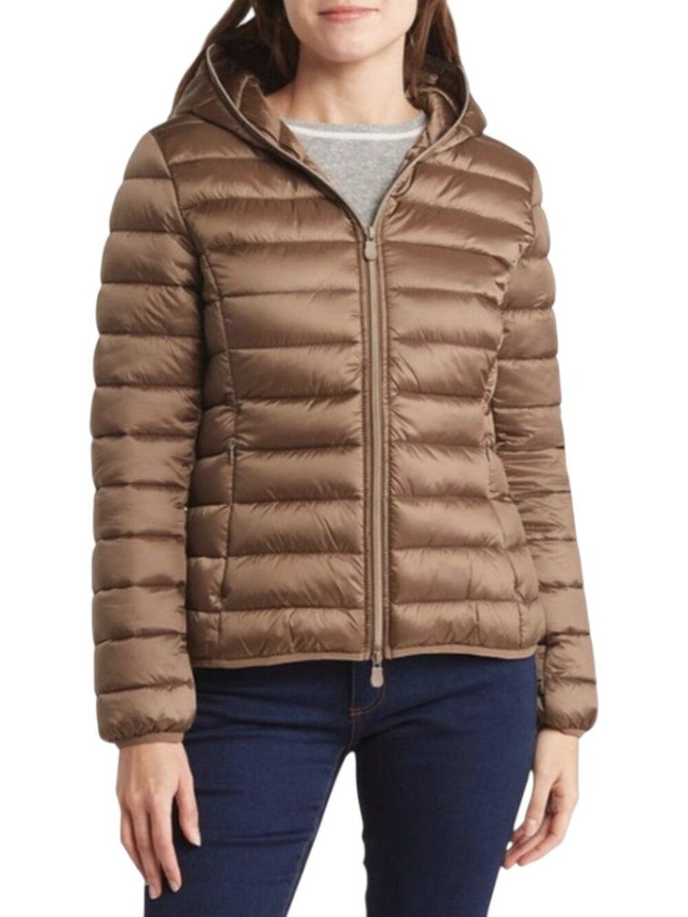 Save The Duck Alexis Hooded Ultra Light Puffer Jacket Brown Size 00 XXS